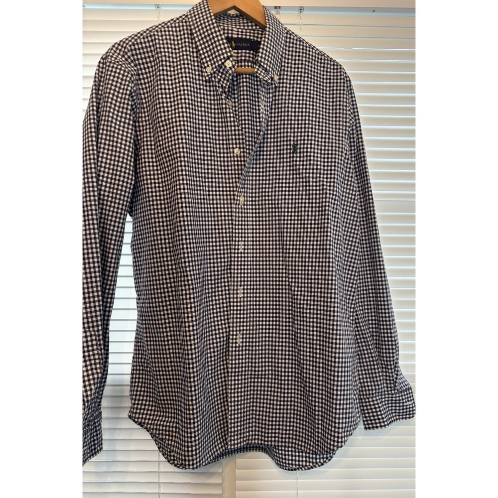 Ralph Lauren Shirt Mens Large Navy Gingham Classic Fit Button Down